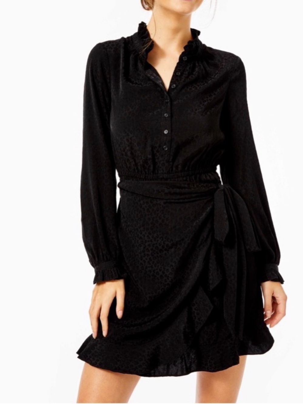 Lilly Pulitzer Black Ruffled Button-Front Long Sleeve Dress